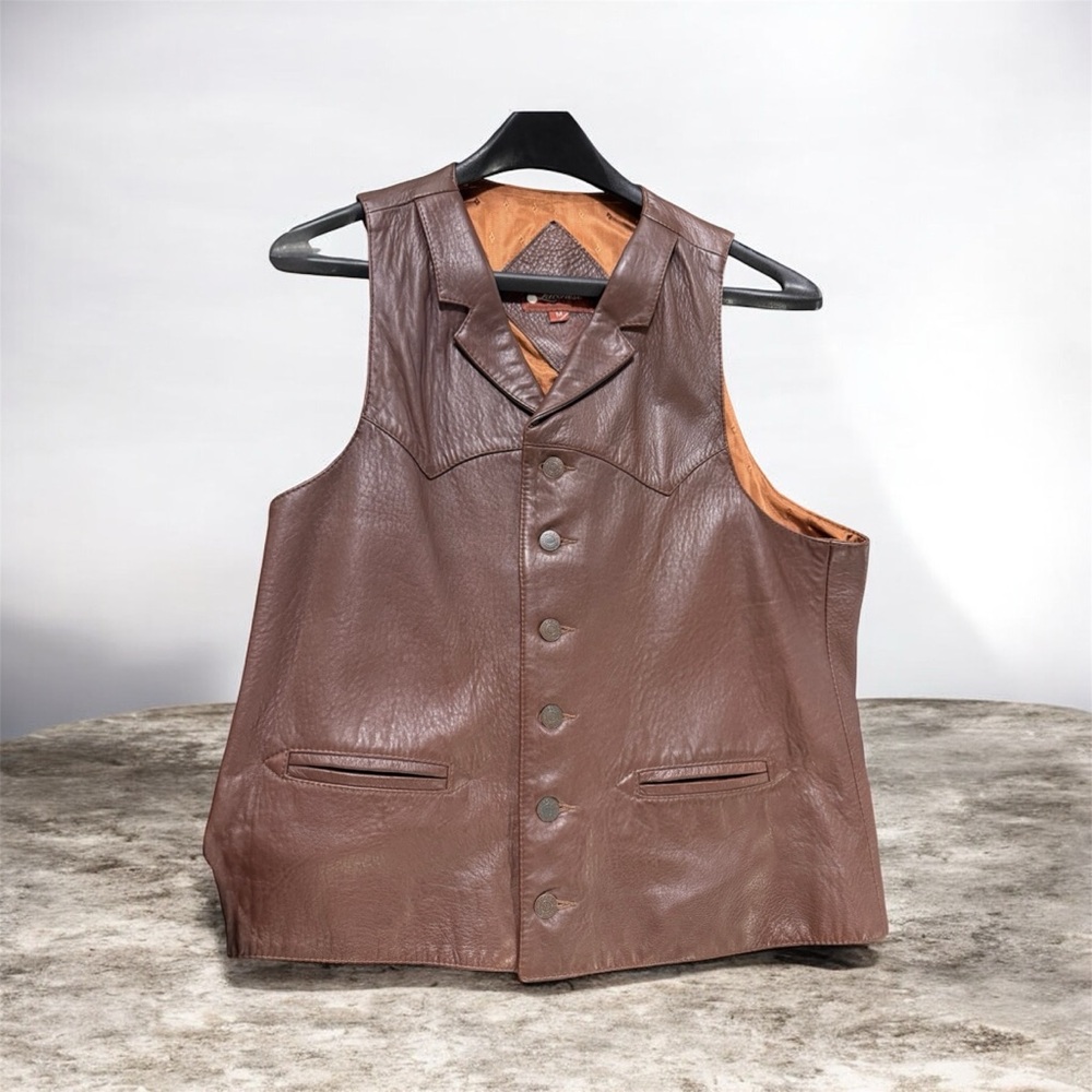 VTG Lucchese Western Six Button-Up Leather Vest